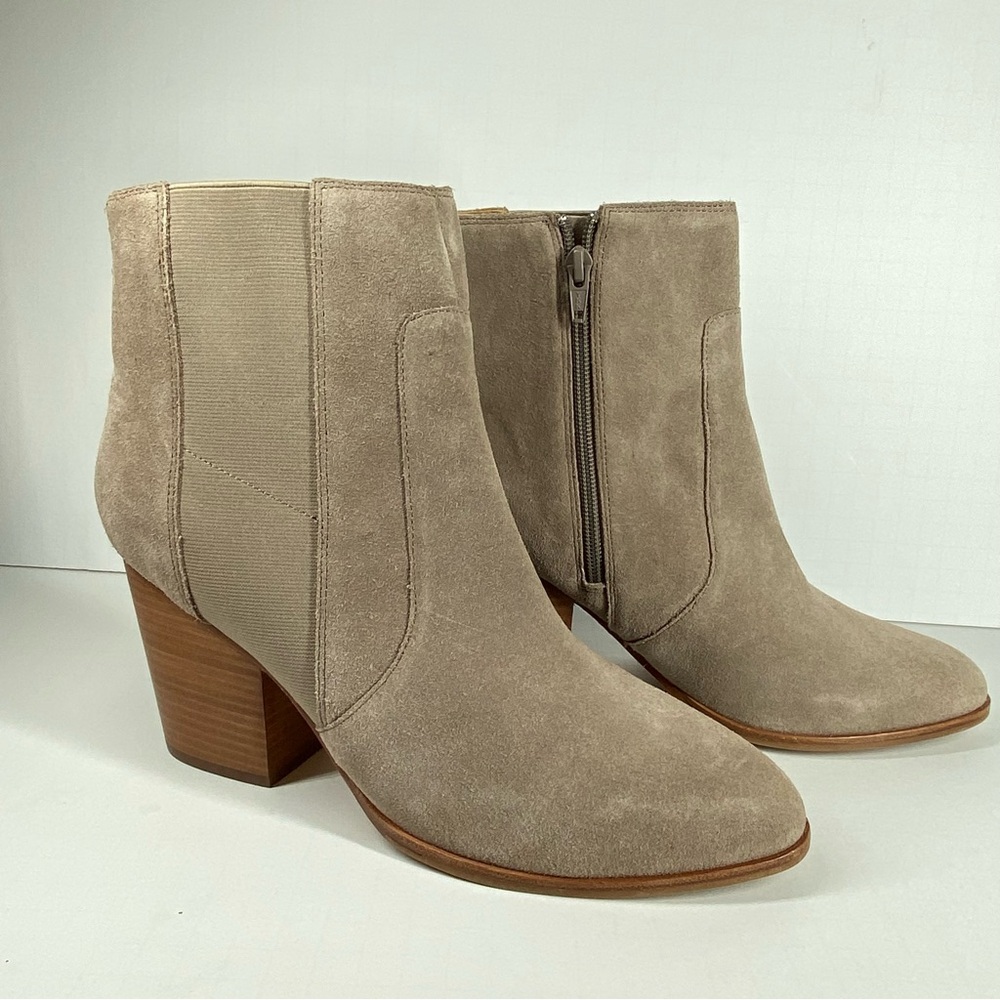 Soludos Emma Mineral Grey Suede Ankle Bootie Leather Block Heel Boots Size 11 - Picture 1 of 5